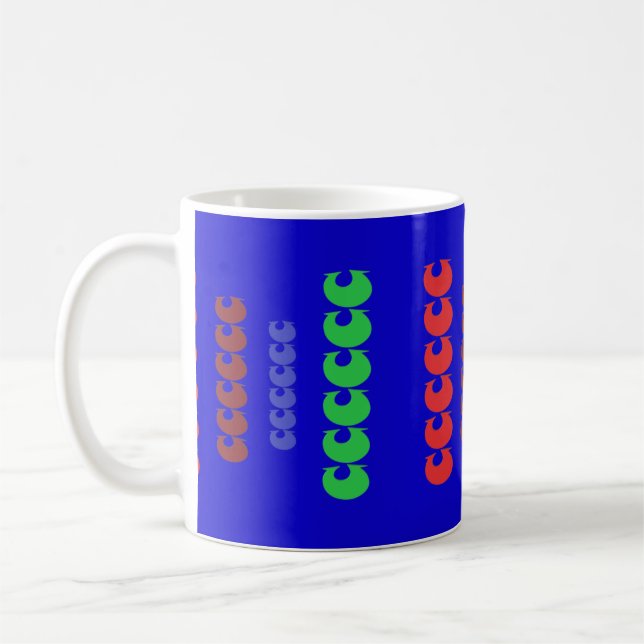 Tall art pattern shapes on royal blue coffee mug (Left)