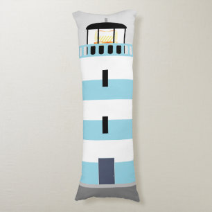 Tall Blue and White Stripey Lighthouse Body Cushion