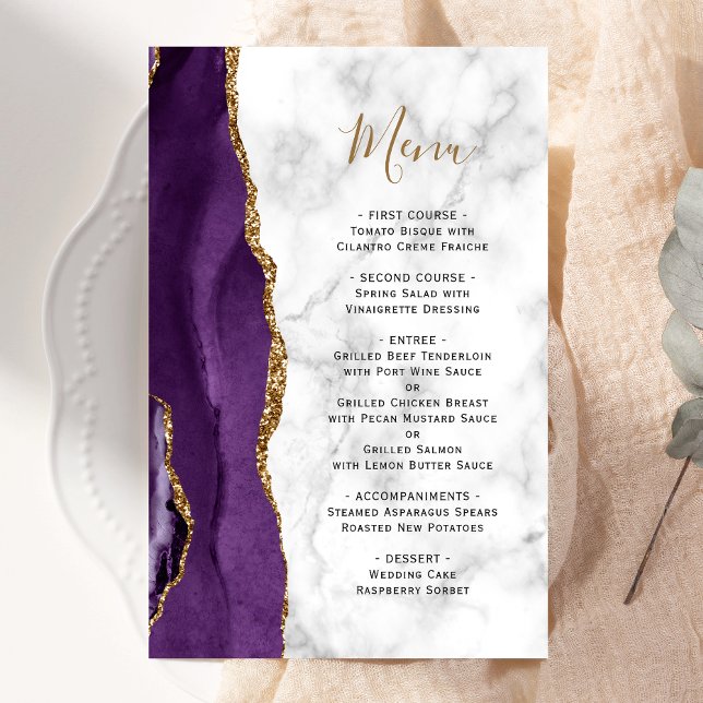 Tall Budget Purple Agate Marble Wedding Menu (Creator Uploaded)