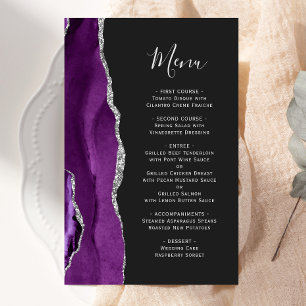 Tall Budget Purple Silver Agate Dark Wedding Menu