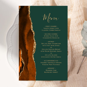 Tall Budget Rust Gold Agate Green Wedding Menu