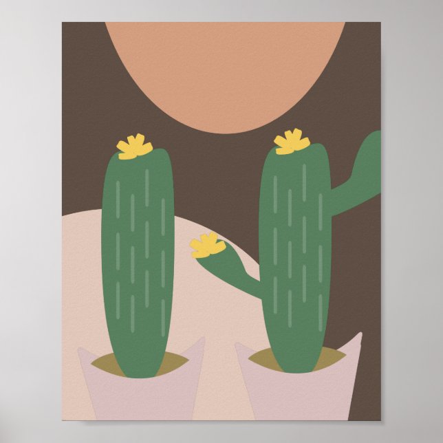 Tall Cactus Plant Potted Bohemian Shapes Wall Art (Front)