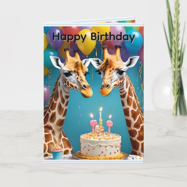 **"Tall Celebrations: A Giraffe's Birthday Bash"** Card (Front)