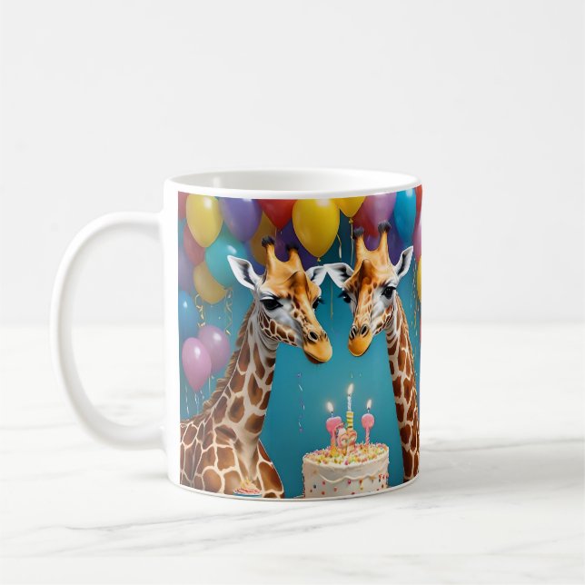 **"Tall Celebrations: A Giraffe's Birthday Bash"** Coffee Mug (Left)