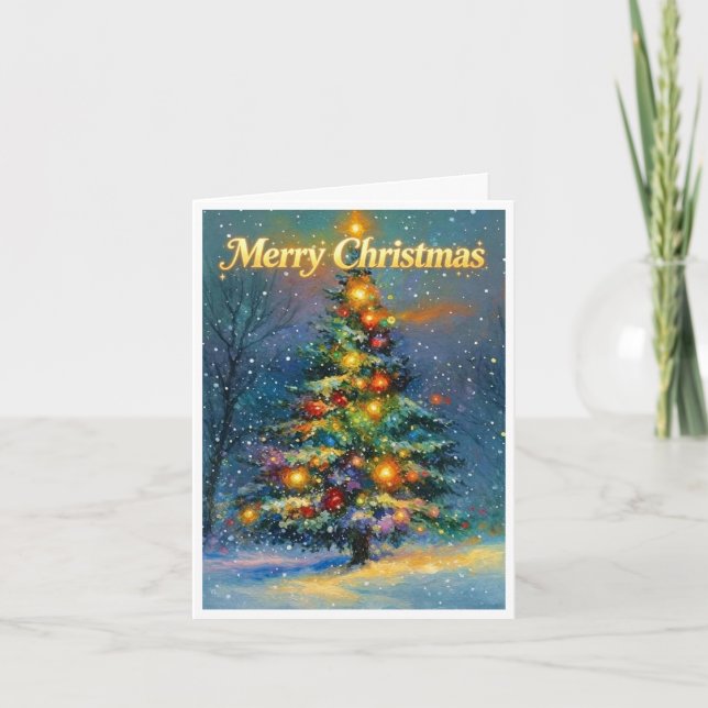 Tall Christmas tree with merry Christmas  Card (Front)