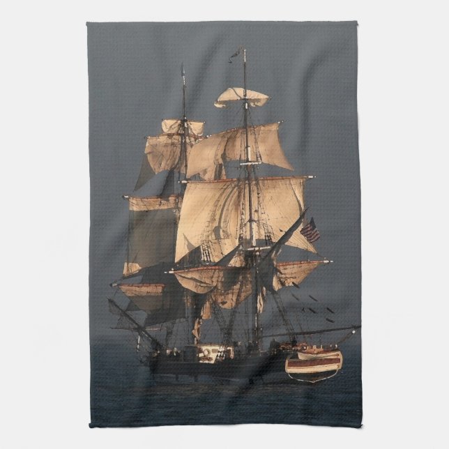 Tall Clipper Sailing Ship Kitchen Towel (Vertical)