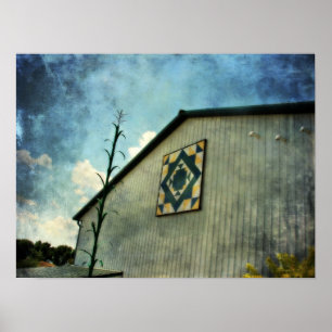 Tall Corn and Barn Quilt, Iowa Poster