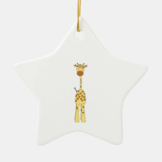 Tall Cute Giraffe. Cartoon Animal. Ceramic Tree Decoration (Front)
