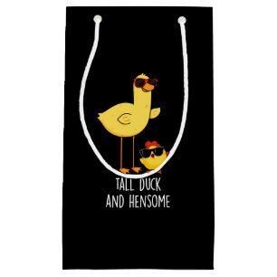Tall Duck And Hensome Funny Animal Pun Dark BG Small Gift Bag