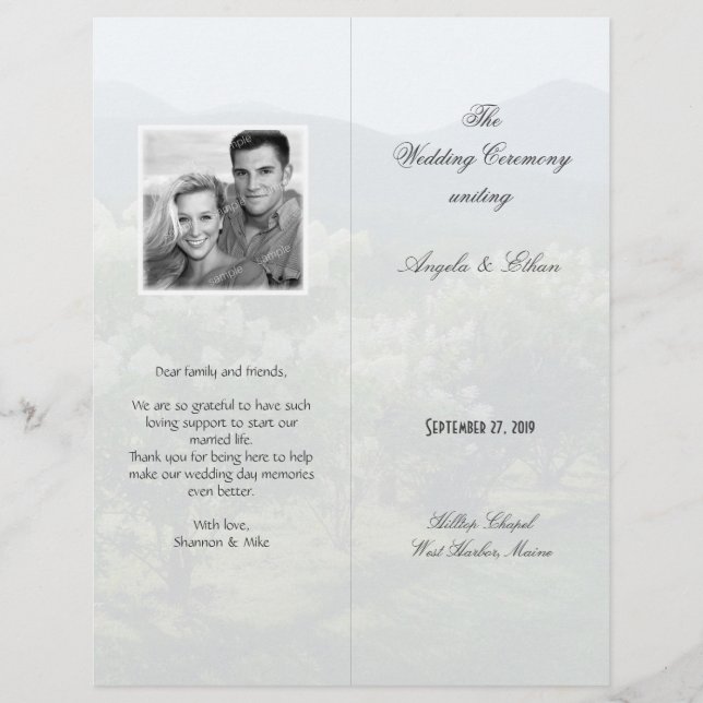 Tall, Folded Scenic Background Wedding Program (Front)