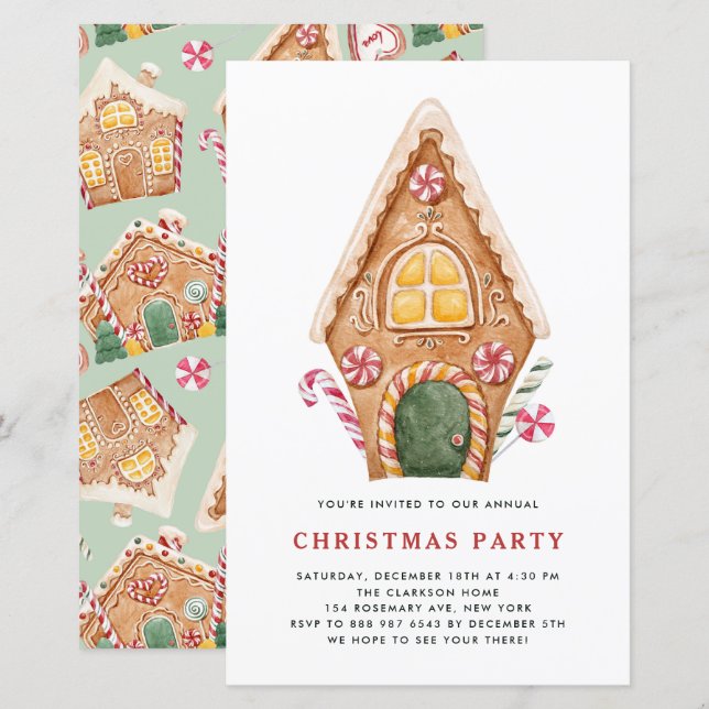 Tall Gingerbread House Christmas Party Invitation (Front/Back)