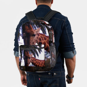 Tall Giraffe Tales Under The Palm Tree, Printed Backpack