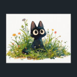 Tall Grass Watercolor Kawaii Black Cat Postcard<br><div class="desc">Bring a touch of whimsical nature to your stationery with this charming black cat postcard. This soft watercolor illustration features a wide-eyed black kitten sitting curiously within a lush patch of tall grass and delicate wildflowers. Tiny pops of orange, pink, and white flower blooms accent the vibrant green blades, while...</div>
