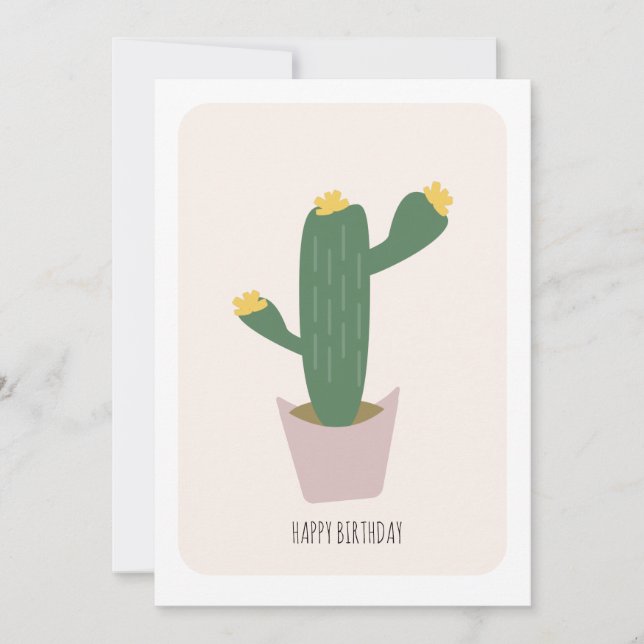 Tall Green and Yellow Desert Cactus Birthday Card (Front)
