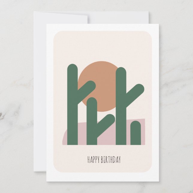Tall Green Desert Cactus Birthday Card (Front)