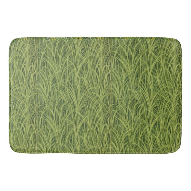 Tall Green Grass Pattern Botanical Bath Mat (Front)