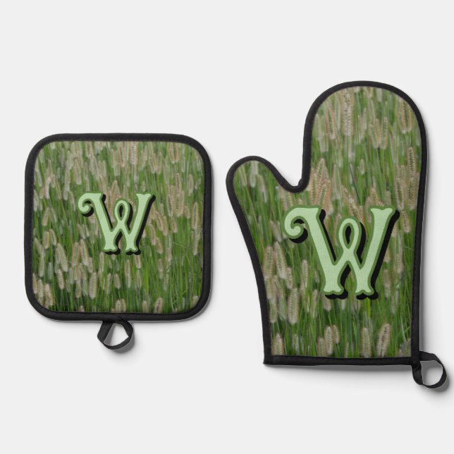 Tall Green Grasses Seeds Oven Mitt & Pot Holder Set (Front)
