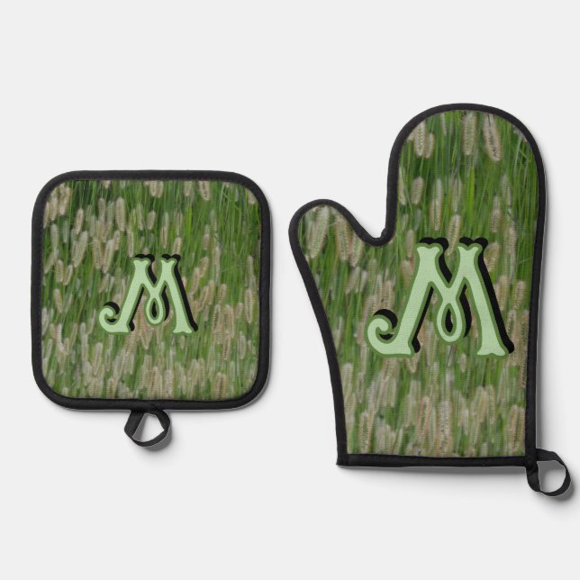 Tall Green Grasses Seeds Oven Mitt & Pot Holder Set (Front)