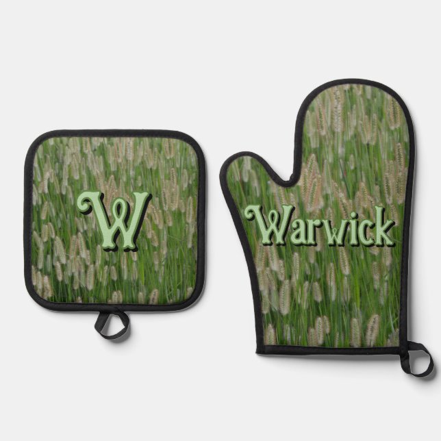 Tall Green Grasses Seeds Oven Mitt & Pot Holder Set (Front)