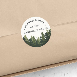 Tall Pines   Rustic Trees Business Name Classic Round Sticker