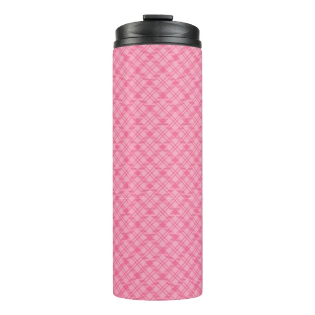 Tall pink thermos with a diamond pattern thermal tumbler (Front)