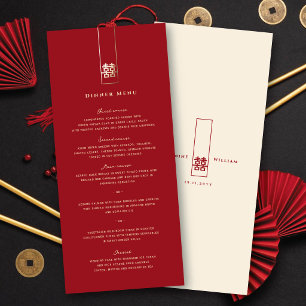 Tall Rectangle Double Happiness 囍 Chinese Wedding Menu