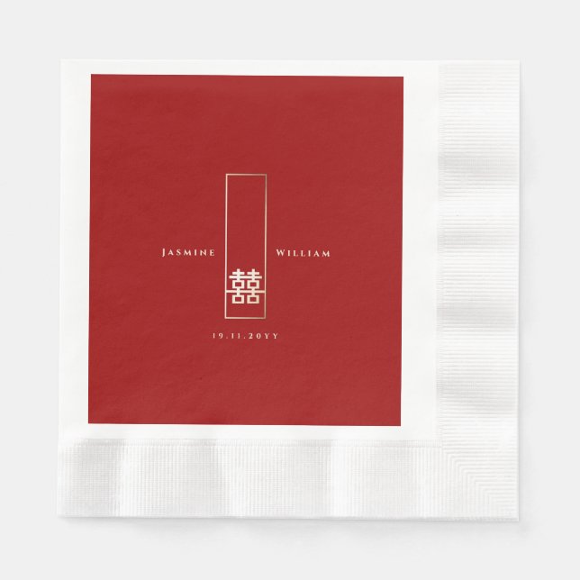 Tall Rectangle Double Happiness Chinese Wedding Napkin (Front)
