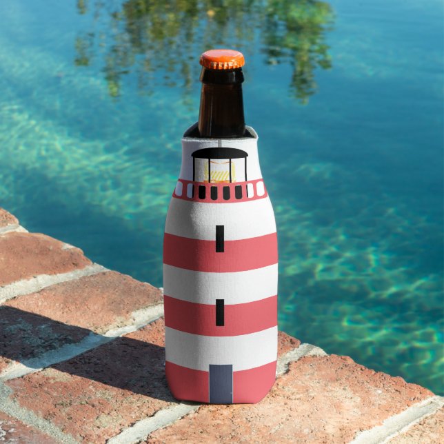 Tall Red and White Lighthouse Bottle Cooler (In Situ Pool)