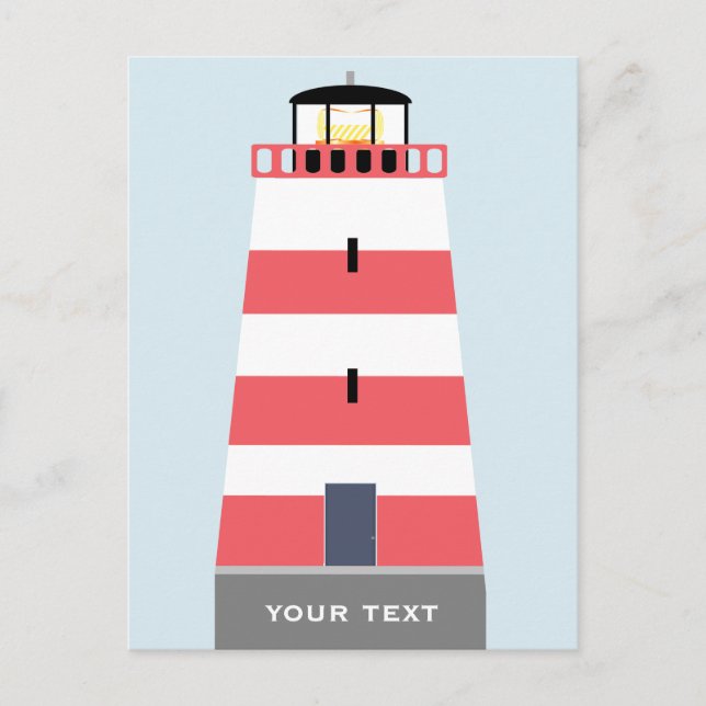 Tall Red and White Lighthouse Personalised Holiday Postcard (Front)