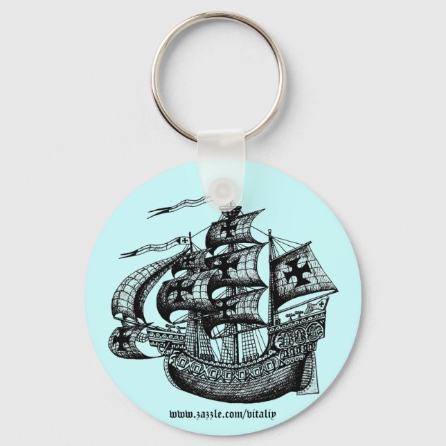 Tall sailing ship graphic art cool key chain (Front)
