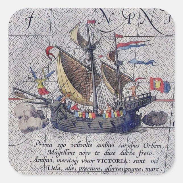 Tall Ship and Map of Pacific Ocean Square Sticker (Front)