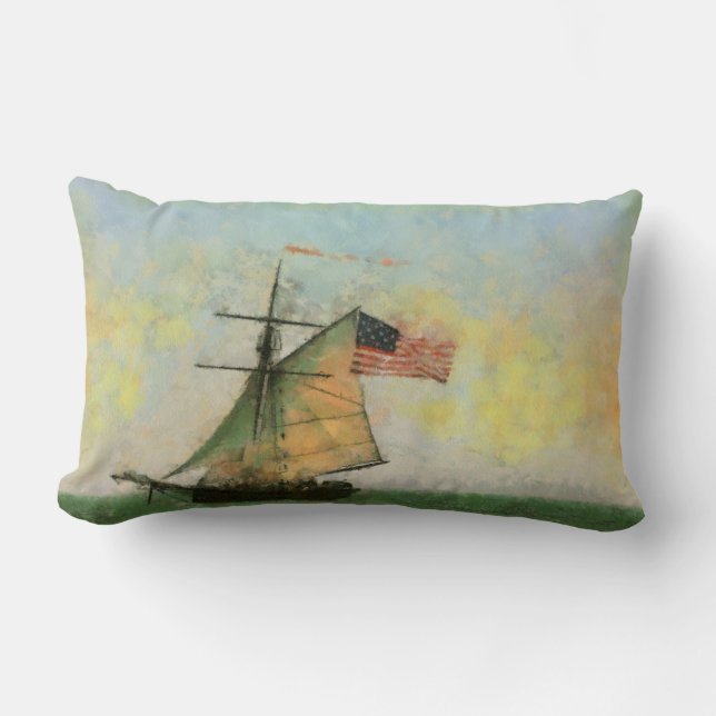 Tall Ship Artwork Throw Pillow Lumbar (Front)