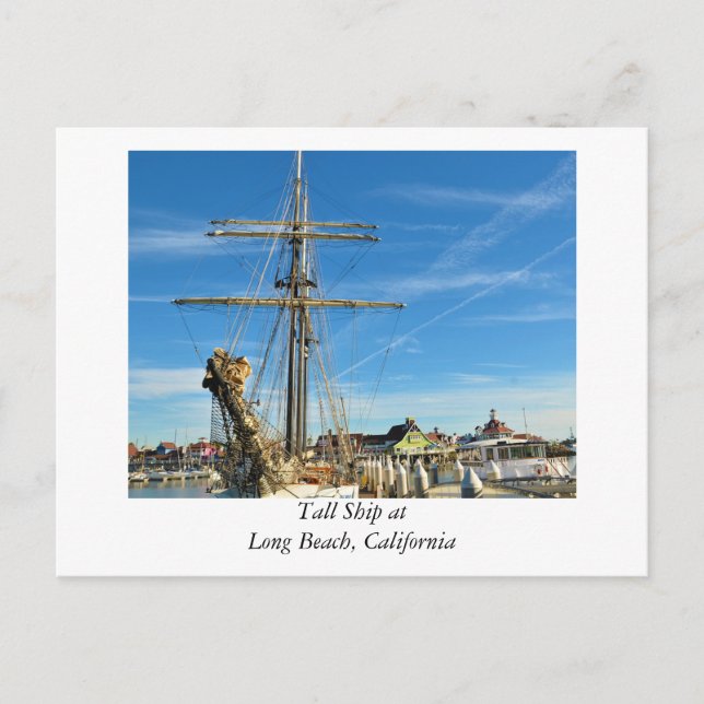 Tall Ship at Long Beach California Postcard (Front)