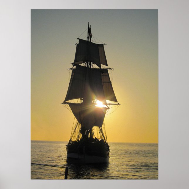 Tall Ship at Sunset Poster (Front)