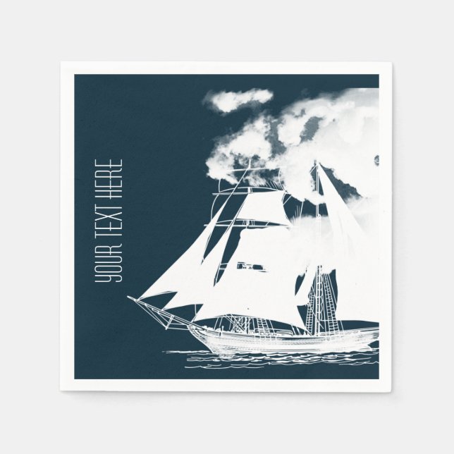 Tall Ship & Clouds Nautical Napkin (Front)