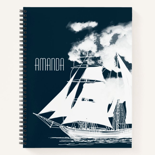 Tall Ship & Clouds Nautical Notebook (Front)