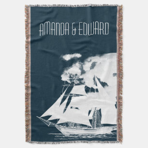 Tall Ship & Clouds Nautical Throw Blanket