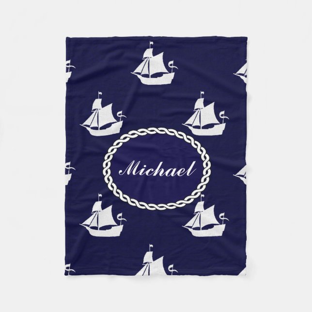 Tall Ship Nautical Personalised Fleece Blanket (Front)