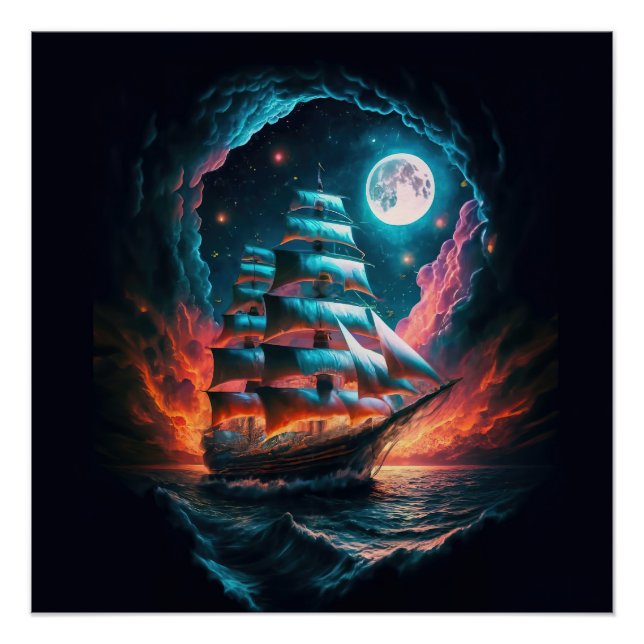 TALL SHIP SAILING IN DARK NIGHT DREAM ODYSSEY POSTER (Front)