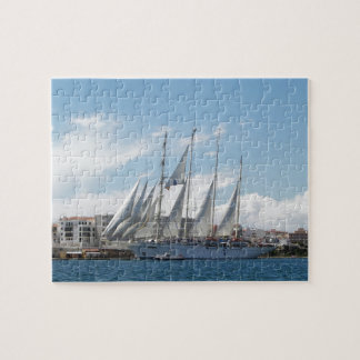 Tall Ship Sailing Out Of Harbour Jigsaw Puzzle