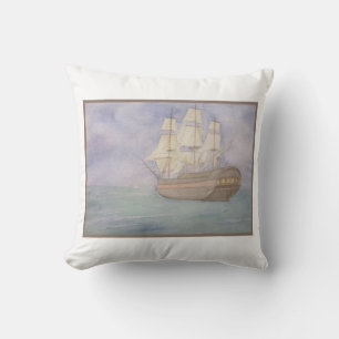 Tall Ship Watercolor Cushion