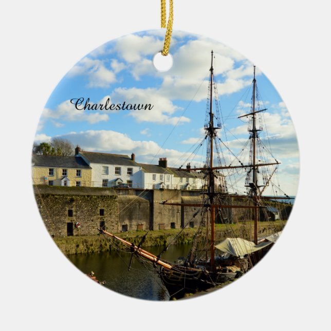Tall Ships Charlestown Harbour Cornwall England Ceramic Tree Decoration (Front)