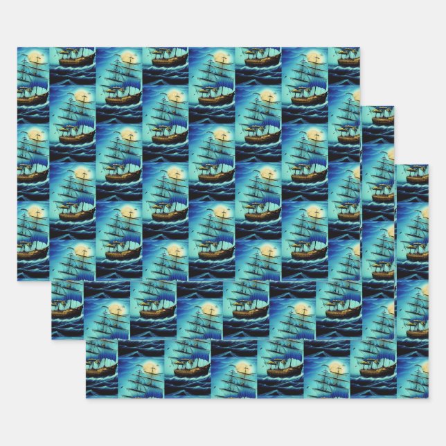 Tall Ships Nautical  Wrapping Paper Sheet (Set)