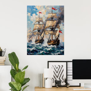 Tall Ships on a Raging Sea Poster