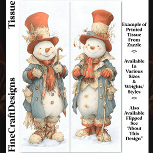 Tall Snowmen In Cottagecore Outfits DS6R Decoupage Tissue Paper