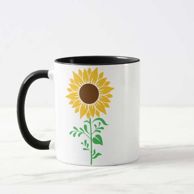 Tall Sunflower Botanical Art Mug (Left)