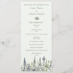 Tall Timber Watercolor Evergreen Trees Wedding Programme