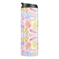 Tall travel mug with a black lid featuring a vibra