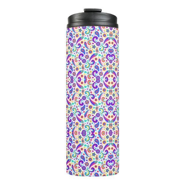 Tall travel mug with a colorful, intricate paisley (Front)