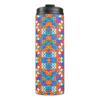 Tall travel mug with a vivid geometric pattern